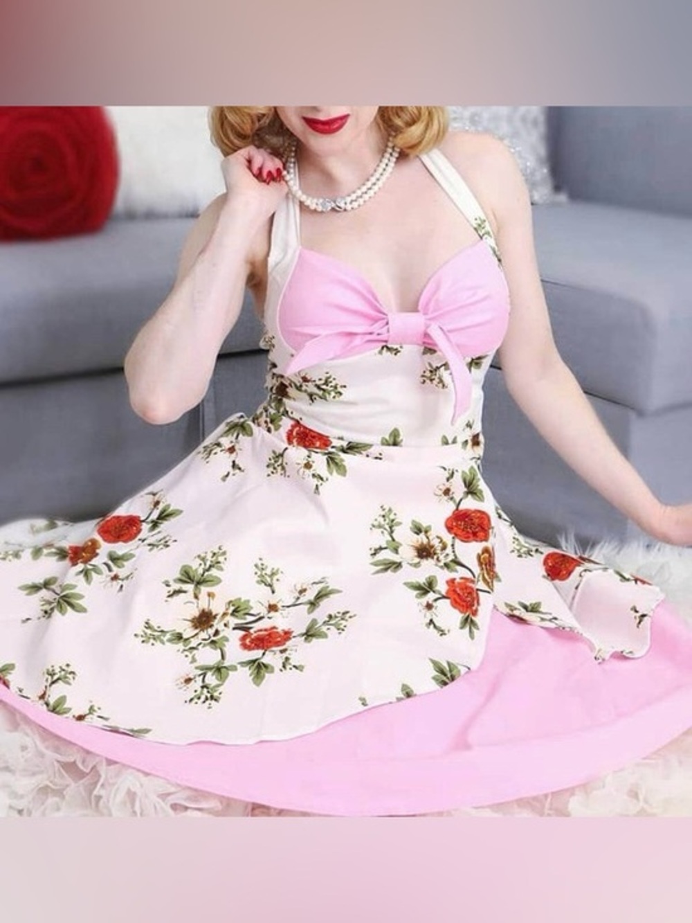 NWT Retro Stage 1950s Halter Floral Swing Dress Size  XL